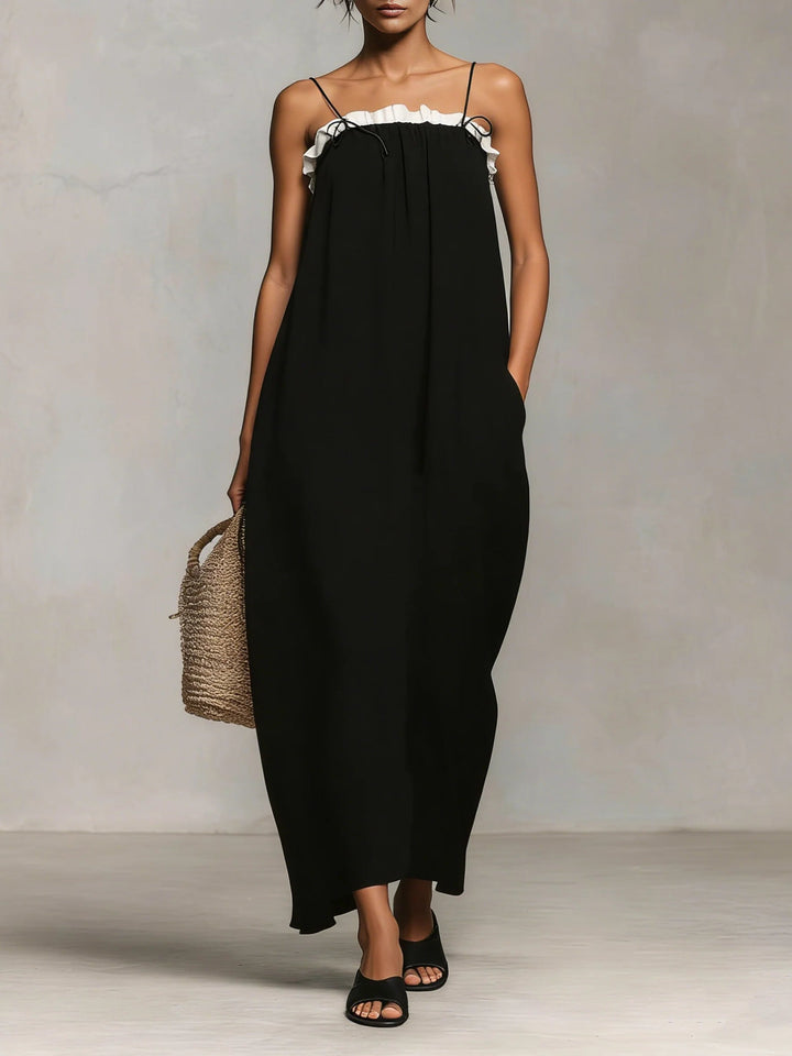 Casa Marbella™ | Vestido Maxi Mirelle con Bloques de Color y Tirantes Delgados