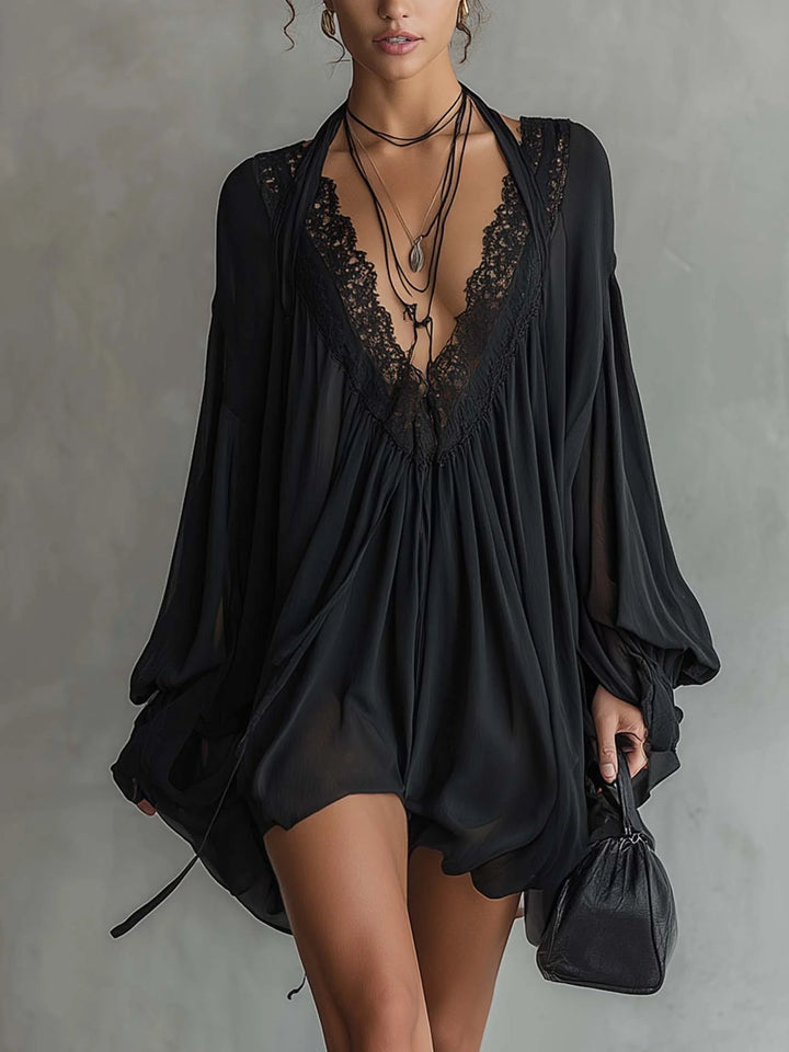 Casa Marbella™ | Vestido Mini Giulia Negro con Encaje
