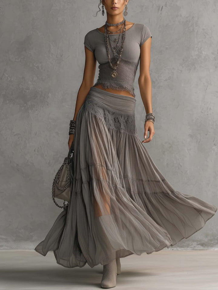 Casa Marbella™ | Conjunto Grazia con Top Crop y Falda Larga con Volantes