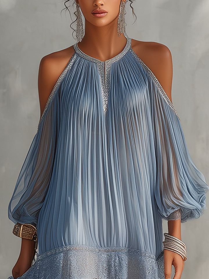Casa Marbella™ | Vestido Mini Lea Azul con Hombros Descubiertos