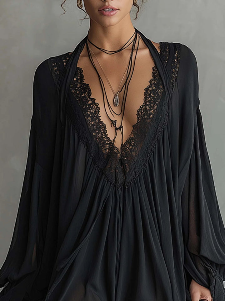 Casa Marbella™ | Vestido Mini Giulia Negro con Encaje
