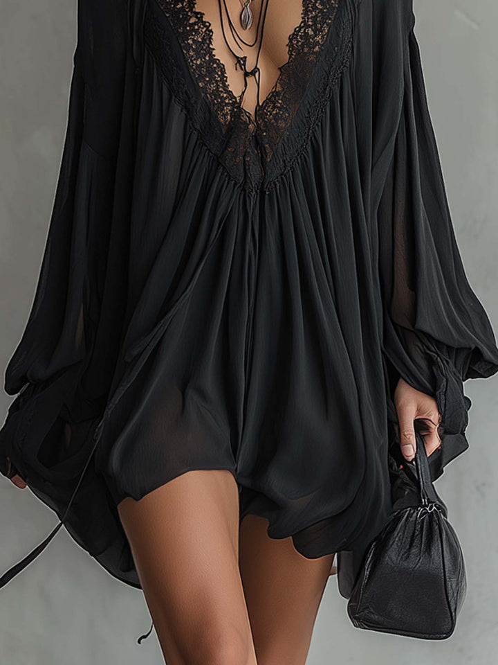 Casa Marbella™ | Vestido Mini Giulia Negro con Encaje