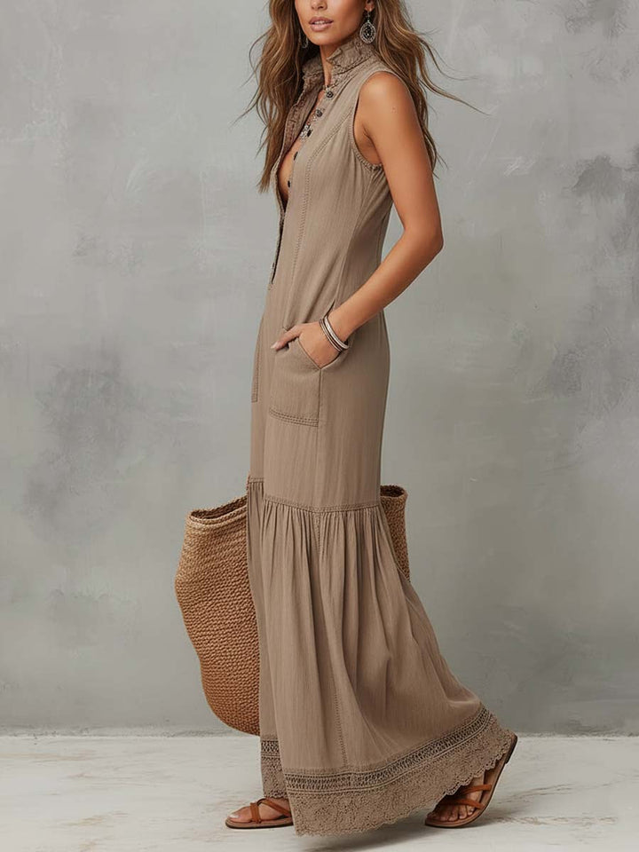 Casa Marbella™ | Vestido Largo Ágata Boho con Botones y Bajo de Encaje