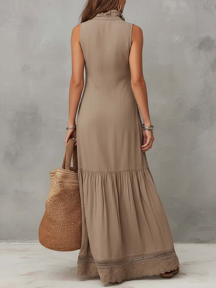 Casa Marbella™ | Vestido Largo Ágata Boho con Botones y Bajo de Encaje