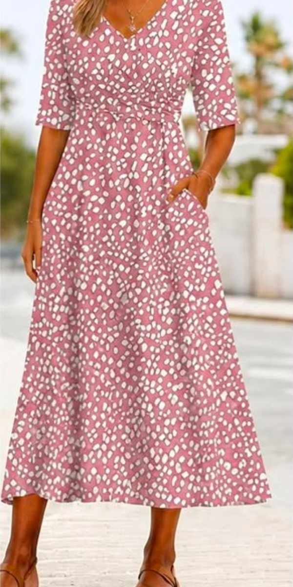 Casa Marbella™ | Vestido Midi de Lunares Elegante que Favorece la Silueta