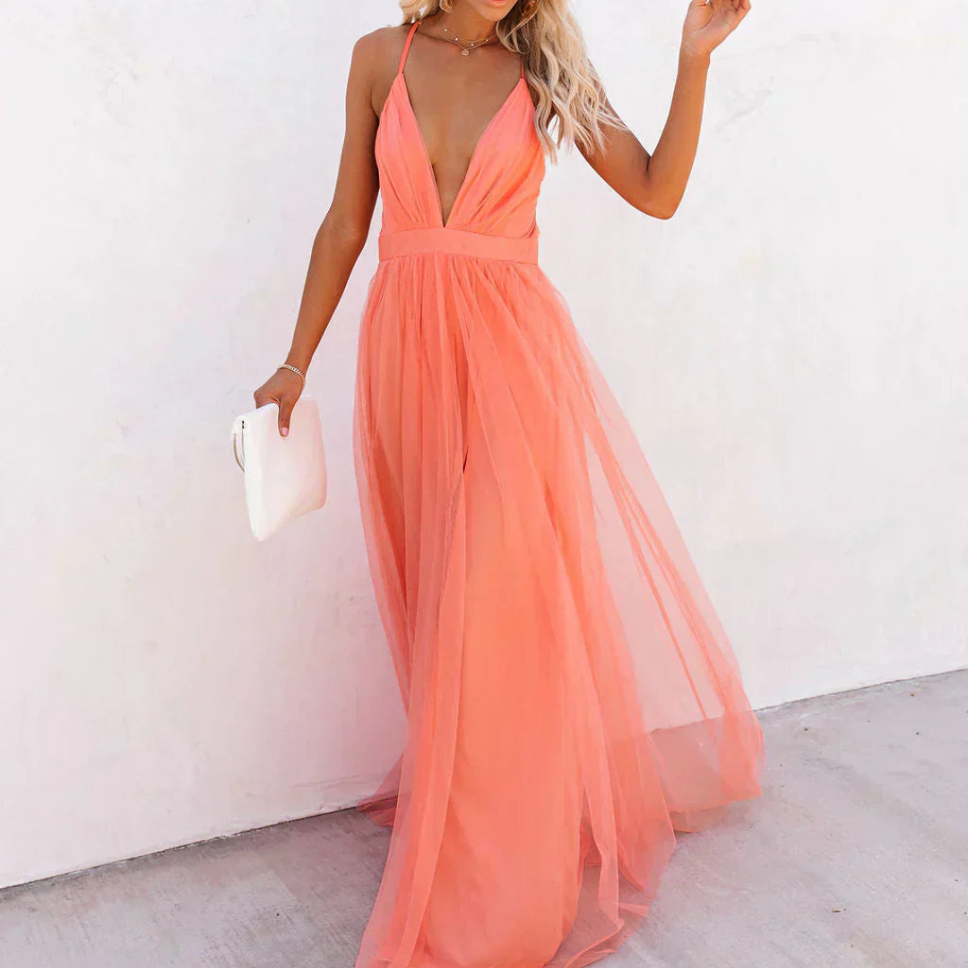 Casa Marbella™ | Vestido Maxi Ginevra en Tono Coral