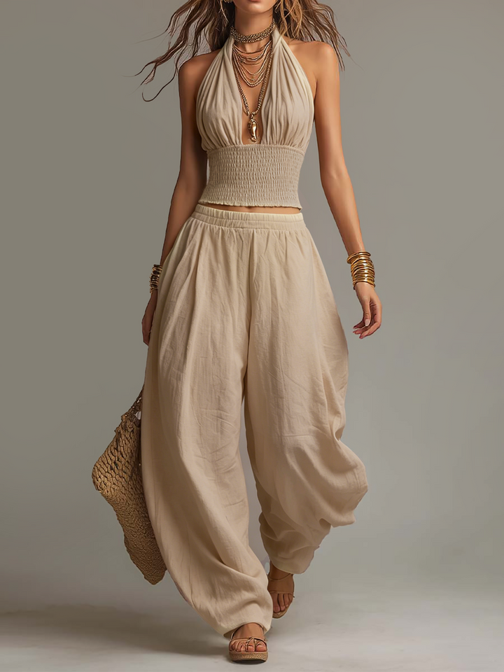 Casa Marbella™ | Conjunto Sofía con Top de Estilo Americano y Pantalón Harem