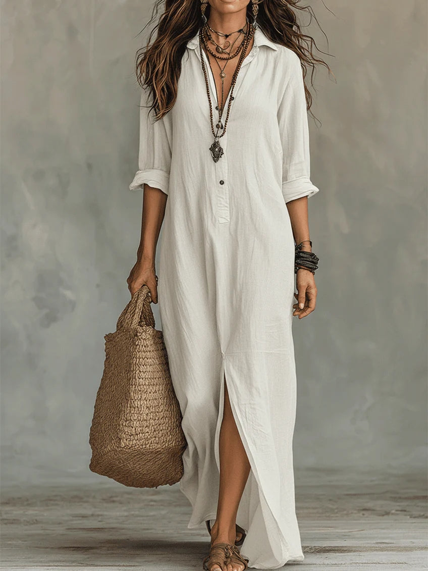 Casa Marbella™ | Vestido Maxi Soline Negro con Botones
