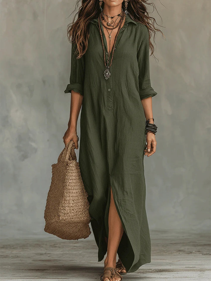 Casa Marbella™ | Vestido Largo Soline Negro con Botones