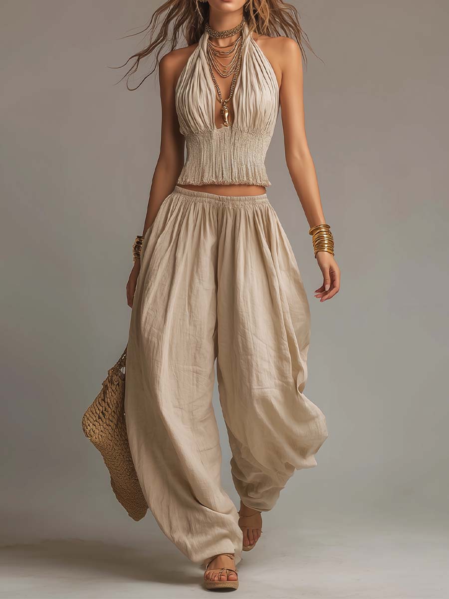 Casa Marbella™ | Conjunto Sofía con Top de Estilo Americano y Pantalón Harem
