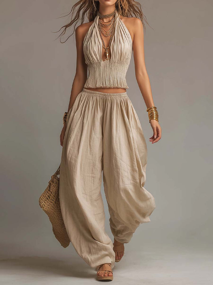 Casa Marbella™ | Conjunto Sofía con Top de Estilo Americano y Pantalón Harem