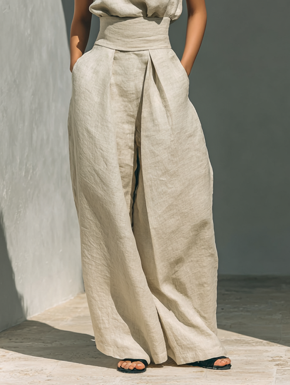 Casa Marbella™ | Conjunto Maria con Top de Tirantes y Pantalón Ancho de Algodón y Lino