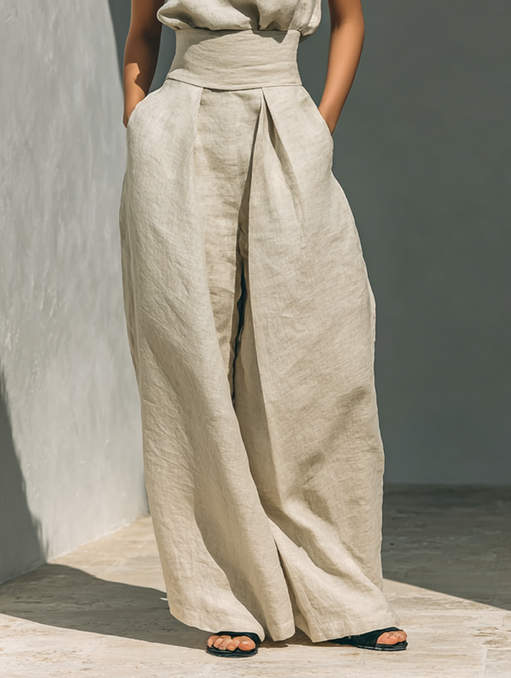 Casa Marbella™ | Conjunto Maria con Top de Tirantes y Pantalón Ancho de Algodón y Lino