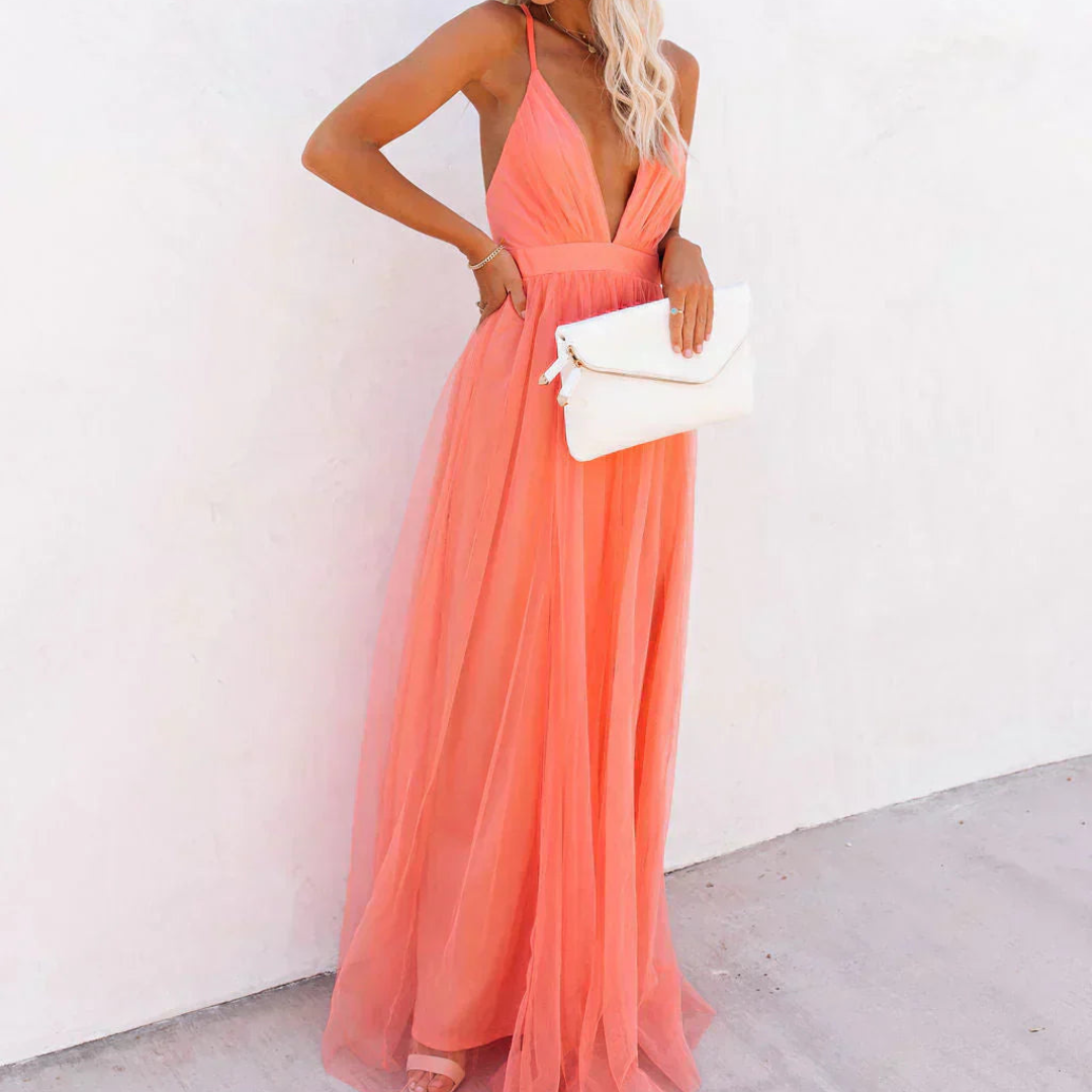 Casa Marbella™ | Vestido Maxi Ginevra en Tono Coral