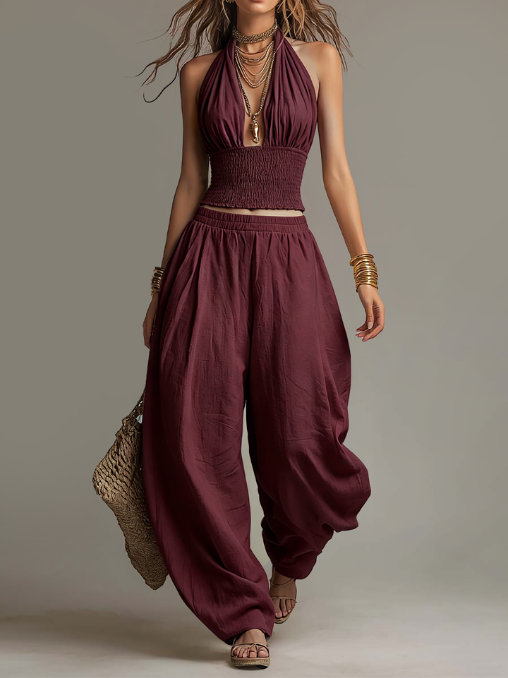 Casa Marbella™ | Conjunto Sofía con Top de Estilo Americano y Pantalón Harem