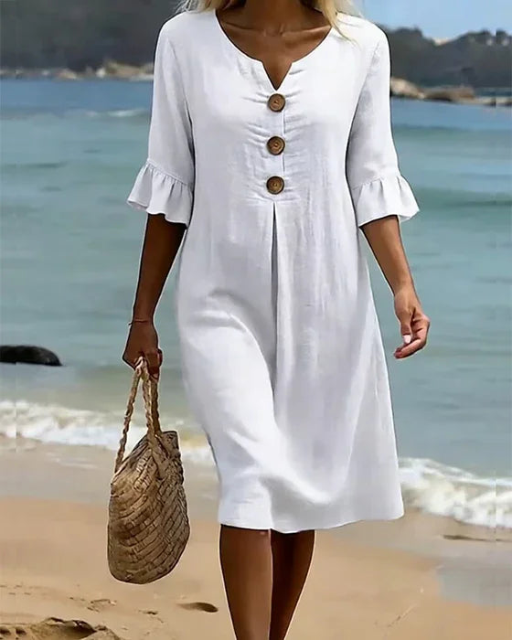 Casa Marbella™ | Vestido Vanesa™ Texturizado con Mangas Abullonadas y Botones