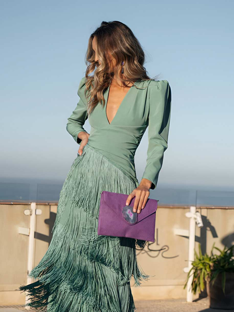 Casa Marbella™ | Vestido Acampanado con Flecos Elegantes