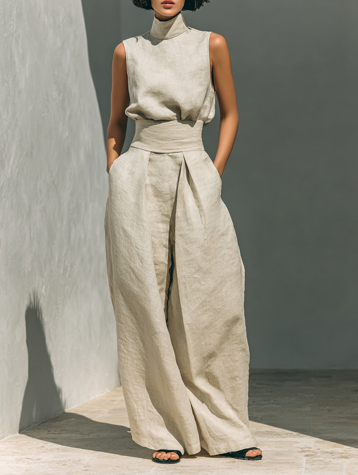 Casa Marbella™ | Conjunto Maria con Top de Tirantes y Pantalón Ancho de Algodón y Lino