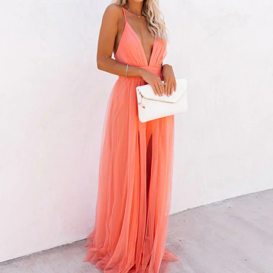 Casa Marbella™ | Vestido Maxi Ginevra en Tono Coral