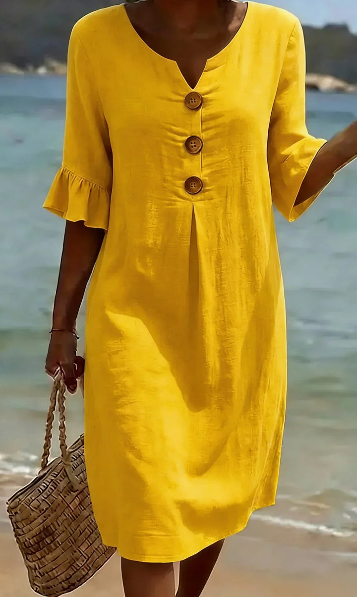 Casa Marbella™ | Vestido Vanesa™ Texturizado con Mangas Abullonadas y Botones