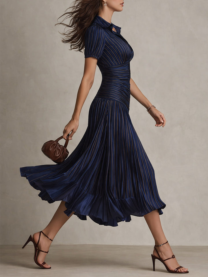 Casa Marbella™ | Vestido Midi Adriana de Satén a Rayas Retro