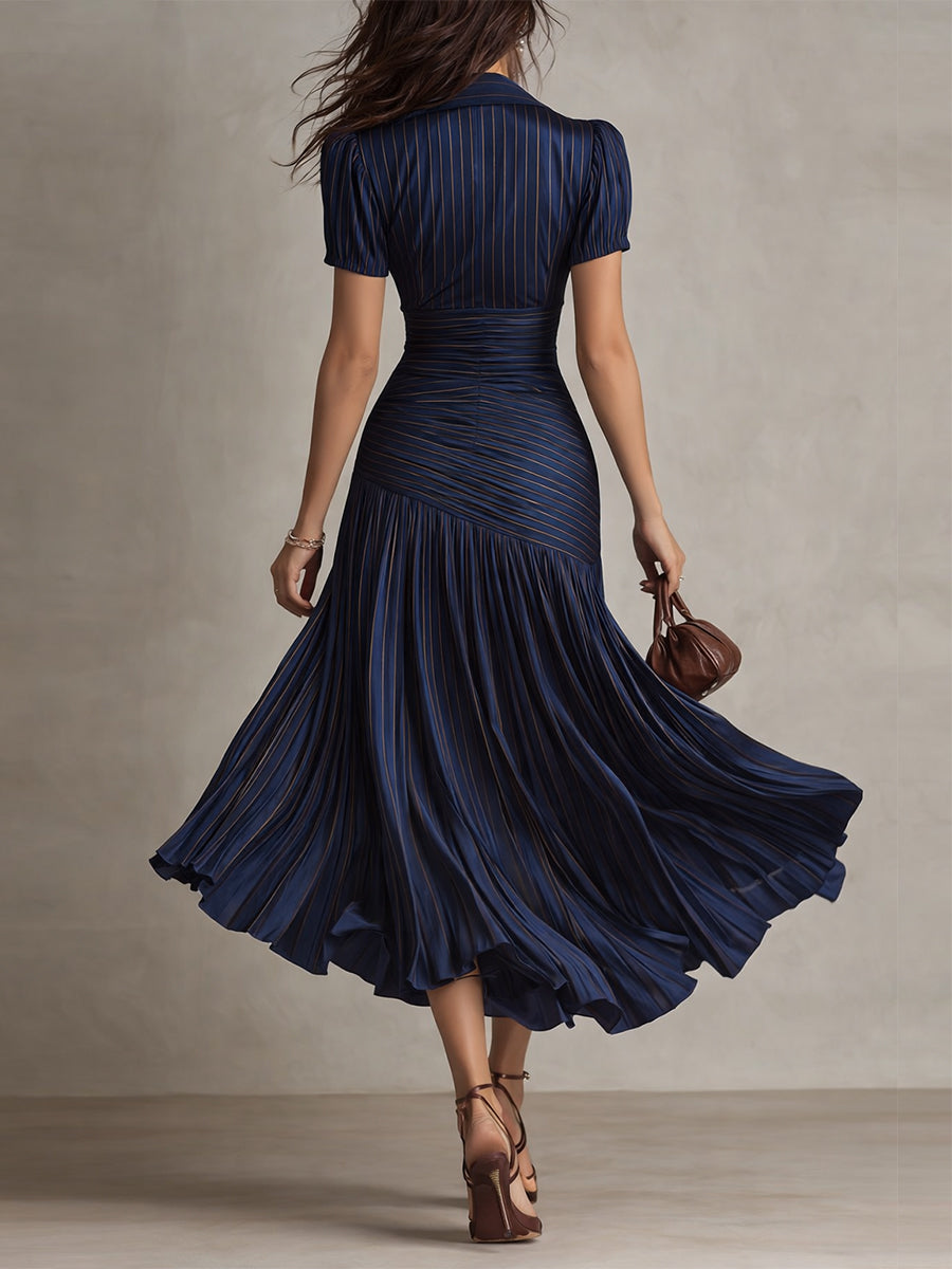 Casa Marbella™ | Vestido Midi Adriana de Satén a Rayas Retro