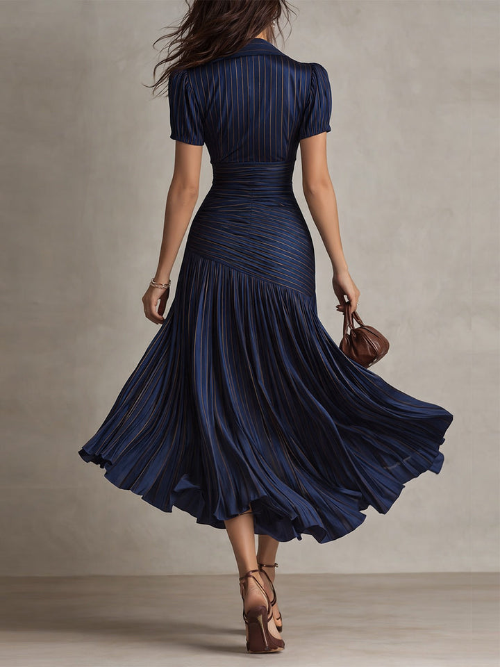 Casa Marbella™ | Vestido Midi Adriana de Satén a Rayas Retro