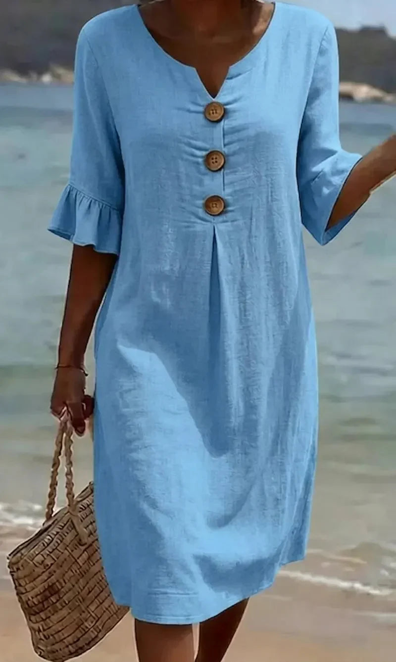 Casa Marbella™ | Vestido Vanesa™ Texturizado con Mangas Abullonadas y Botones