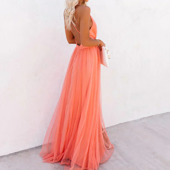 Casa Marbella™ | Vestido Maxi Ginevra en Tono Coral