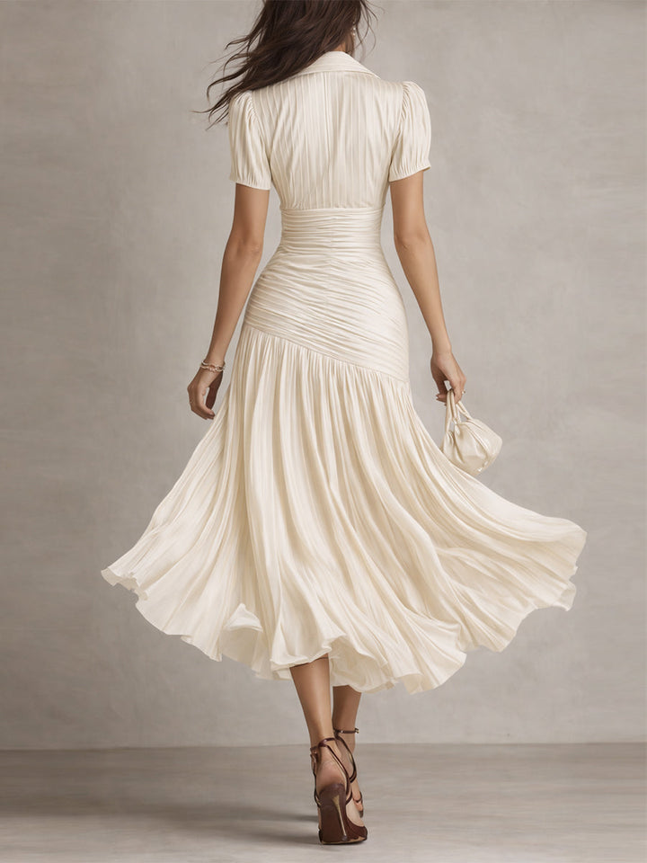 Casa Marbella™ | Vestido Midi Adriana de Satén a Rayas Retro