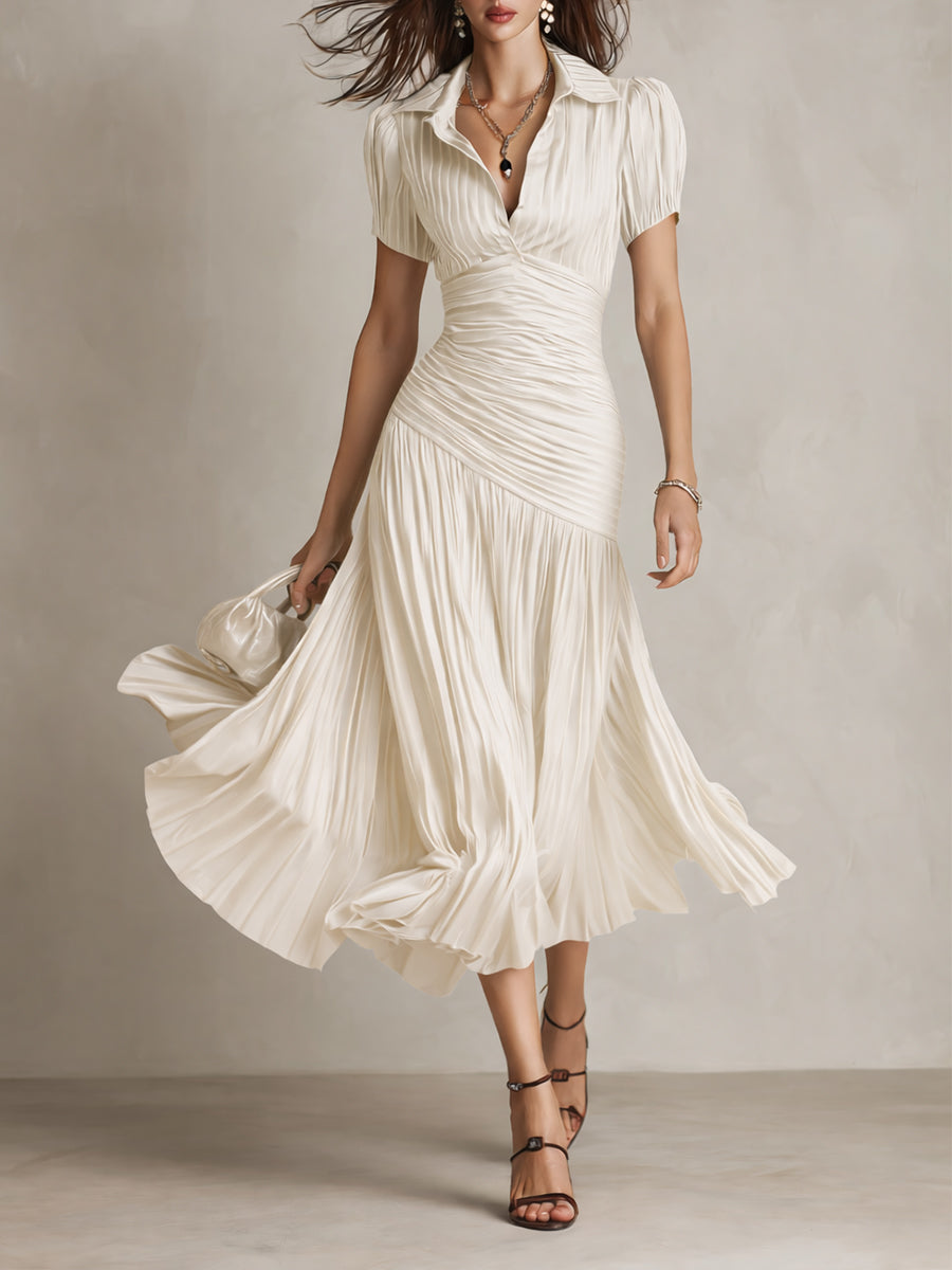 Casa Marbella™ | Vestido Midi Adriana de Satén a Rayas Retro