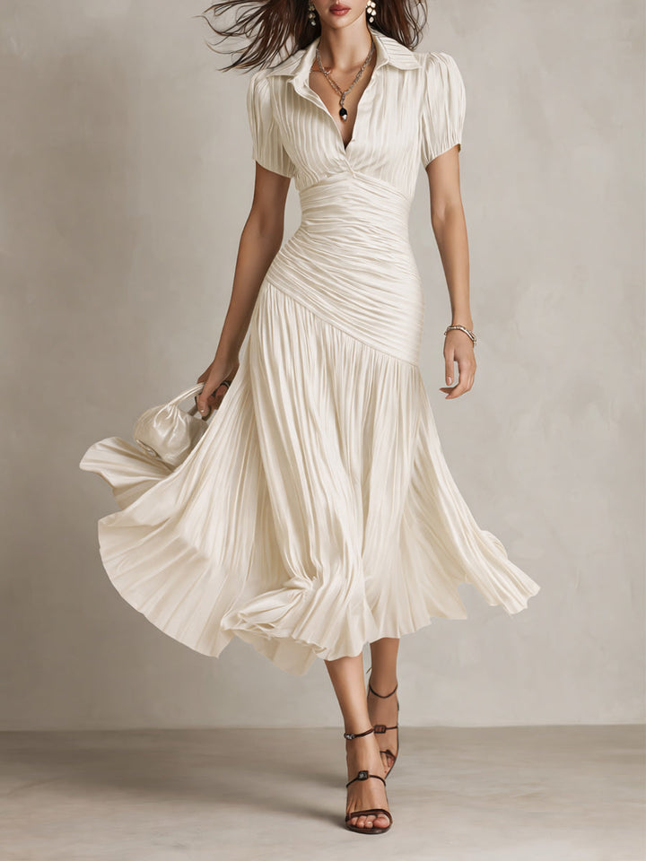 Casa Marbella™ | Vestido Midi Adriana de Satén a Rayas Retro