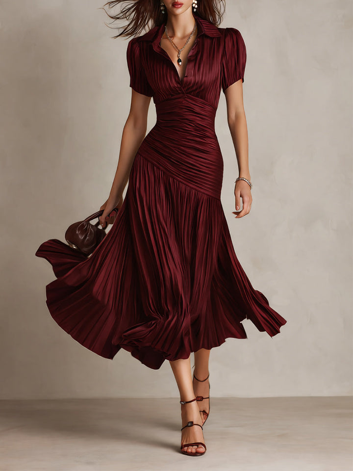 Casa Marbella™ | Vestido Midi Adriana de Satén a Rayas Retro