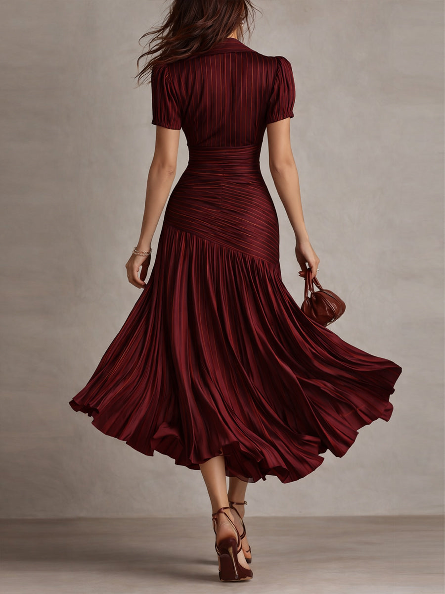 Casa Marbella™ | Vestido Midi Adriana de Satén a Rayas Retro