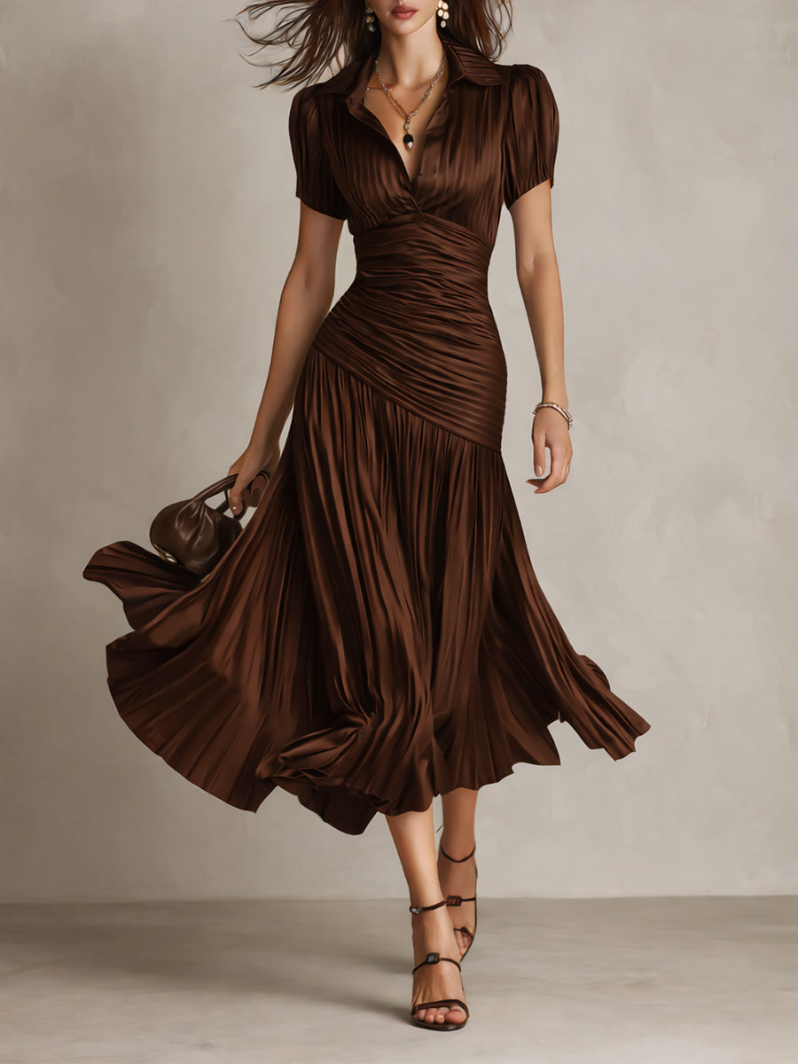 Casa Marbella™ | Vestido Midi Adriana de Satén a Rayas Retro