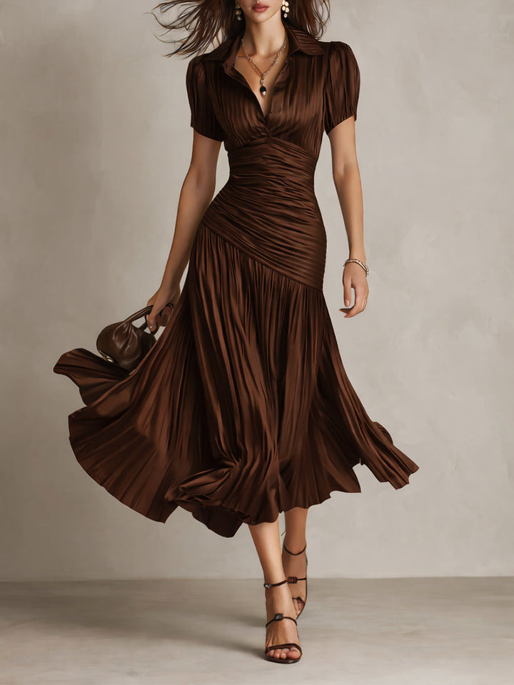 Casa Marbella™ | Vestido Midi Adriana de Satén a Rayas Retro