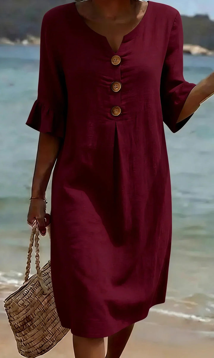 Casa Marbella™ | Vestido Vanesa™ Texturizado con Mangas Abullonadas y Botones