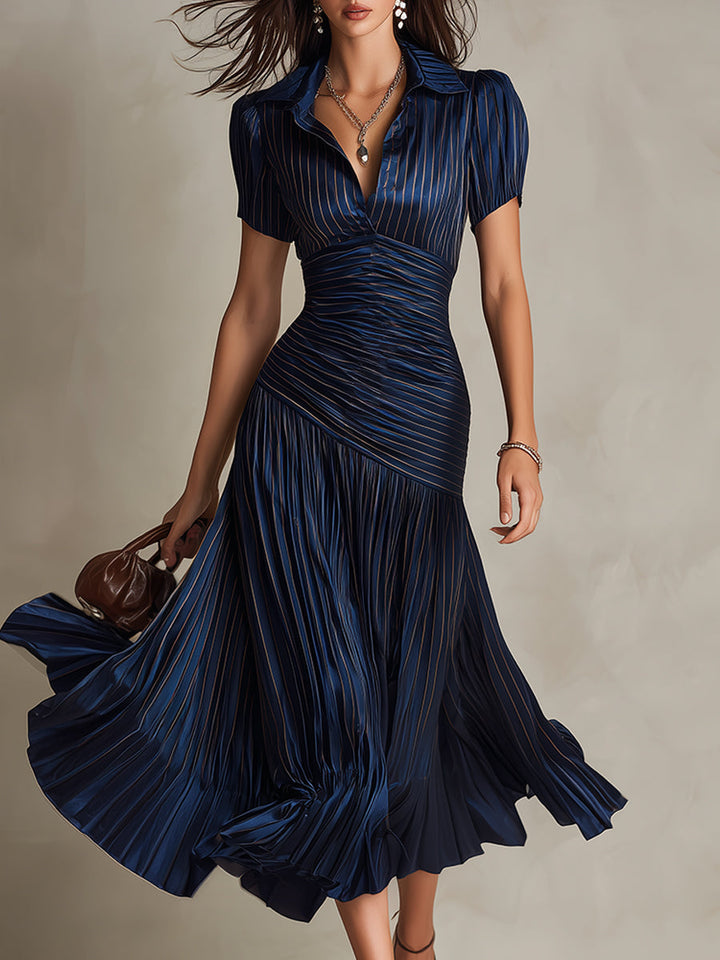 Casa Marbella™ | Vestido Midi Adriana de Satén a Rayas Retro