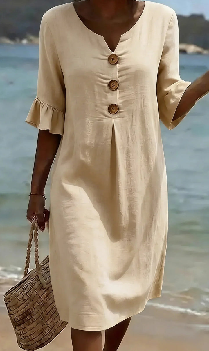 Casa Marbella™ | Vestido Vanesa™ Texturizado con Mangas Abullonadas y Botones