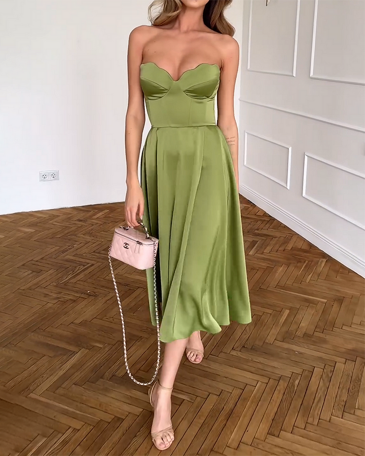 Casa Marbella™ | Vestido Midi Liora Elegante Sin Tirantes
