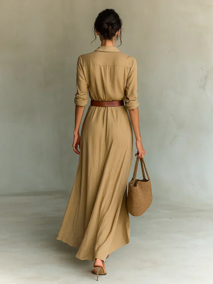Casa Marbella™ | Vestido Maxi Camille con Solapa y Cintura Alta