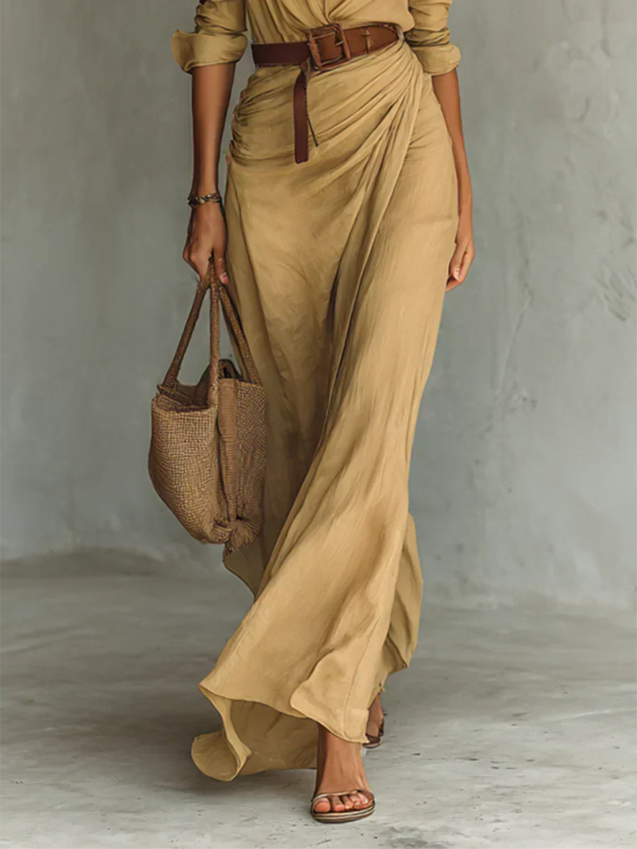 Casa Marbella™ | Vestido Maxi Camille con Solapa y Cintura Alta