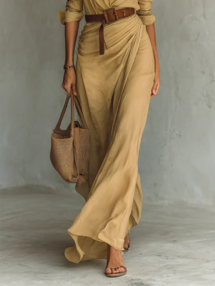Casa Marbella™ | Vestido Maxi Camille con Solapa y Cintura Alta