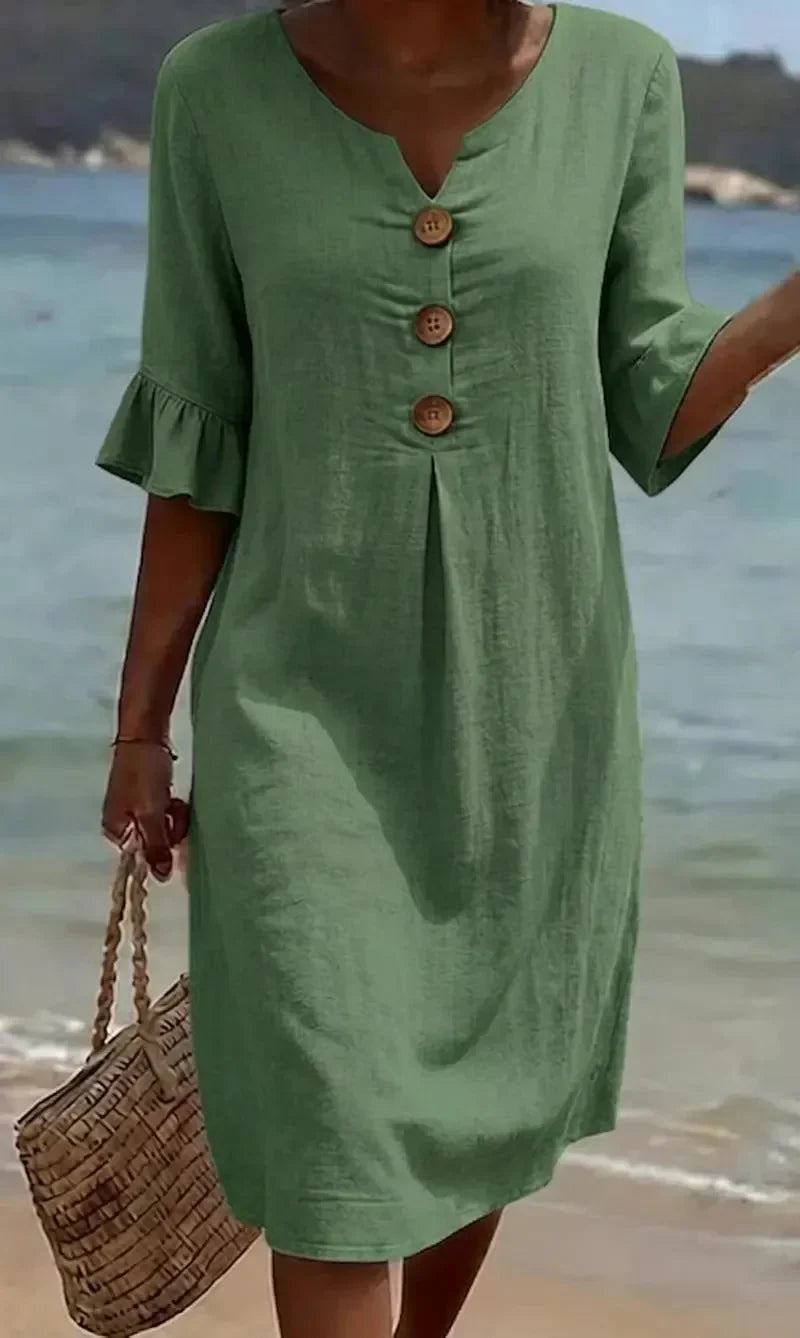 Casa Marbella™ | Vestido Vanesa™ Texturizado con Mangas Abullonadas y Botones