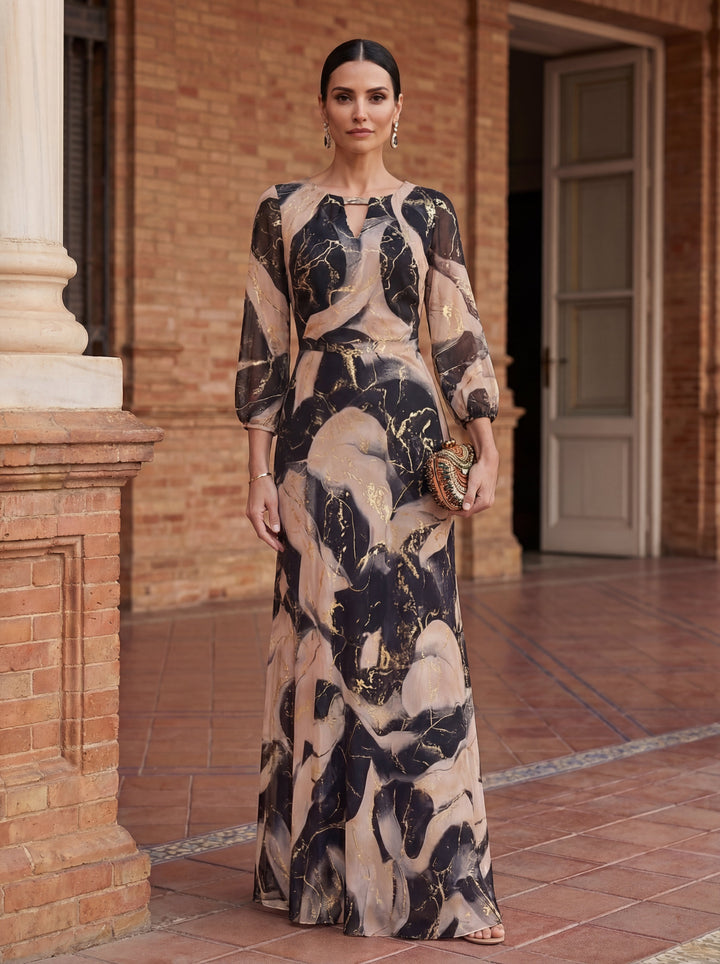 Casa Marbella™ | Vestido de Gasa Impresa - Elegancia y Sofisticación