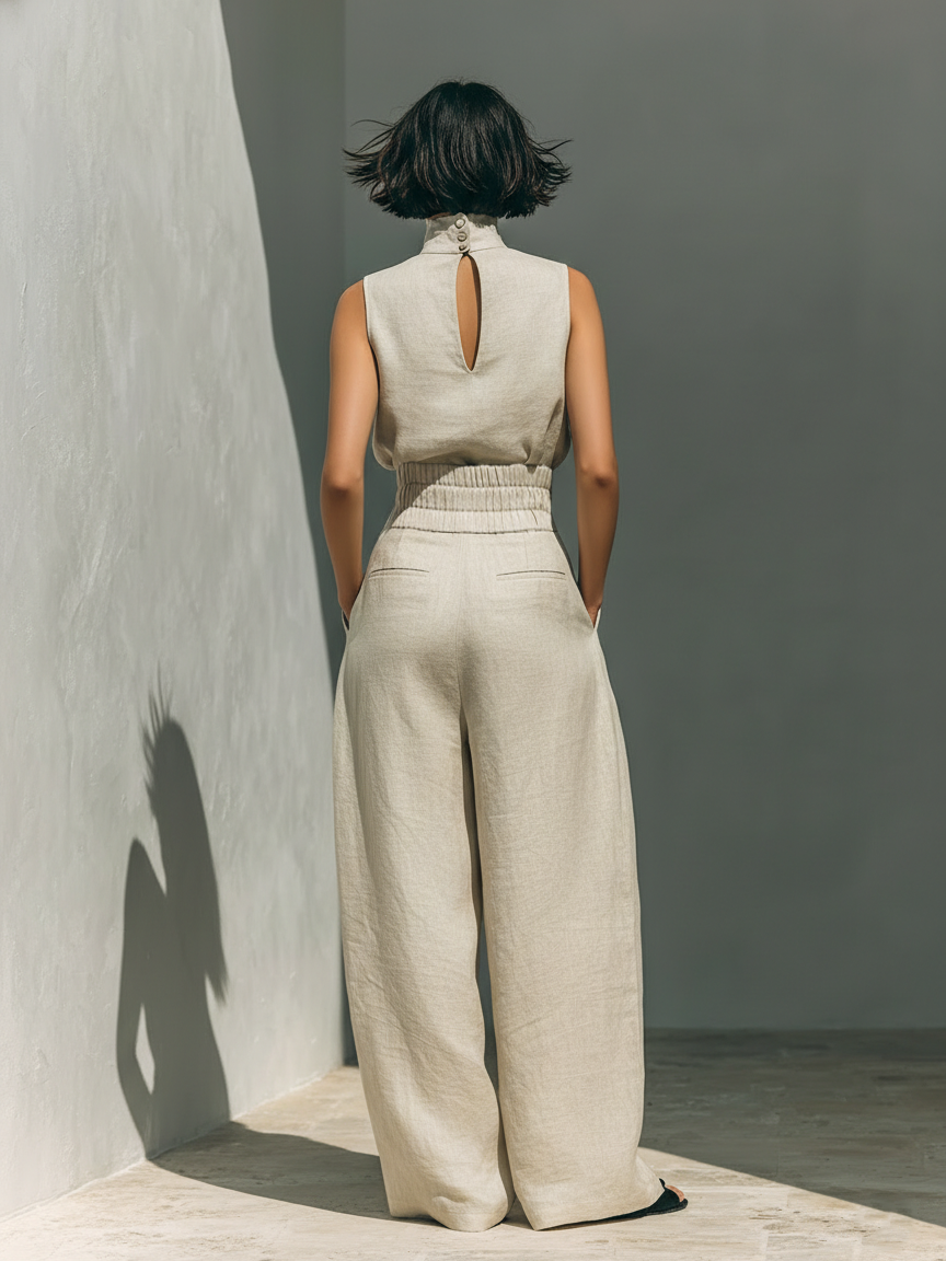 Casa Marbella™ | Conjunto Maria con Top de Tirantes y Pantalón Ancho de Algodón y Lino