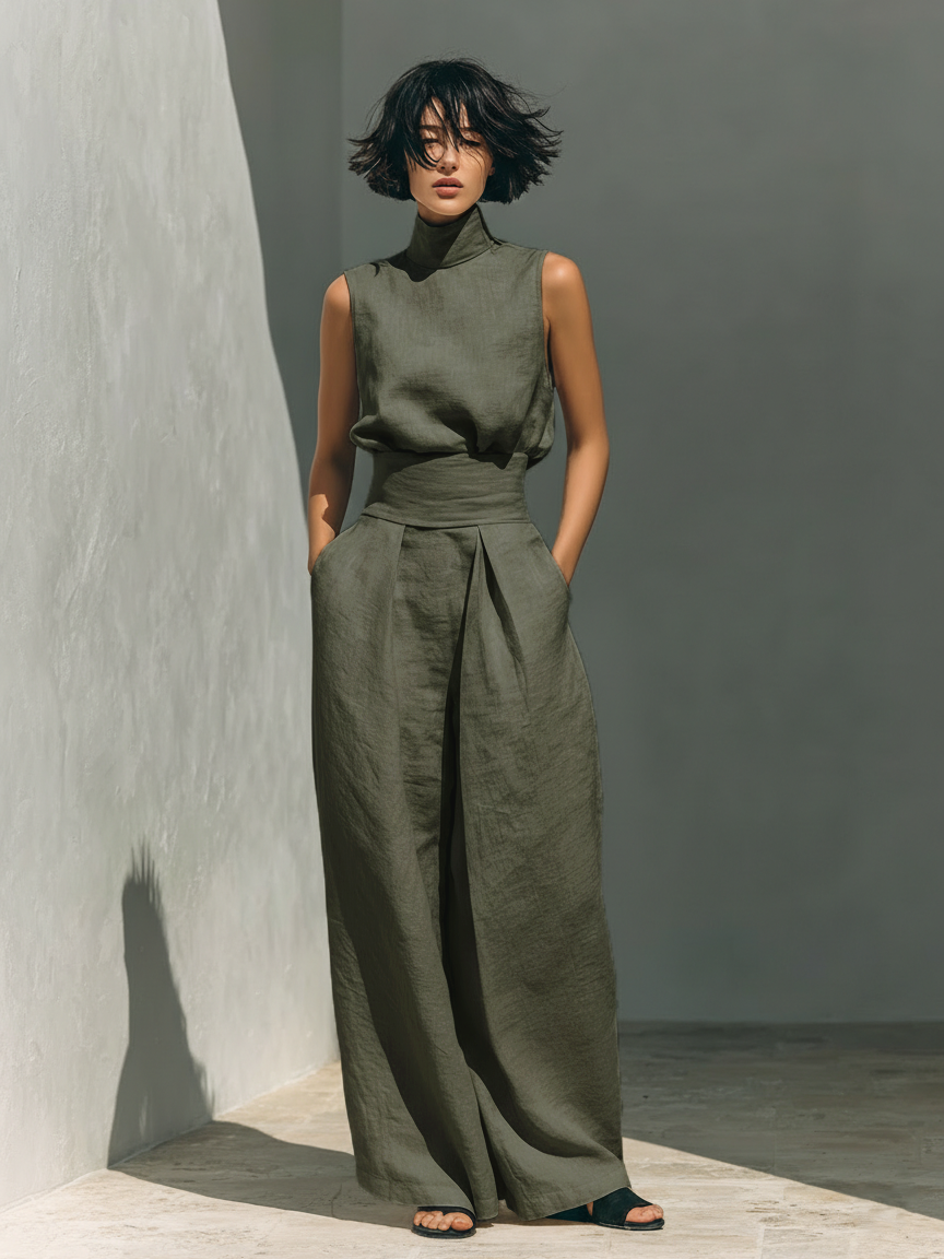 Casa Marbella™ | Conjunto Maria con Top de Tirantes y Pantalón Ancho de Algodón y Lino