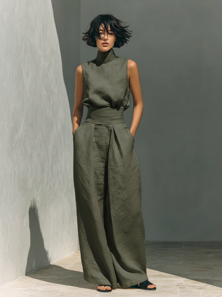 Casa Marbella™ | Conjunto Maria con Top de Tirantes y Pantalón Ancho de Algodón y Lino
