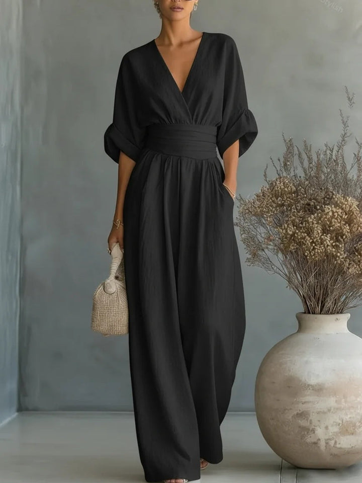 Casa Marbella™ | Vestido Elegante en V, Espalda Descubierta y Mangas Fluidas