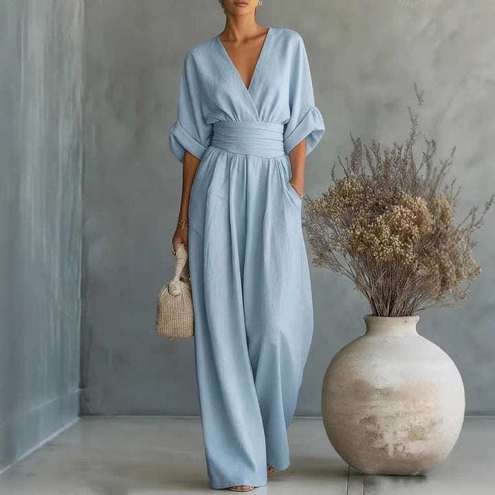 Casa Marbella™ | Vestido Elegante en V, Espalda Descubierta y Mangas Fluidas